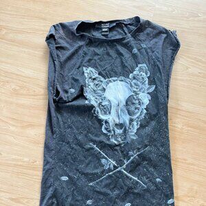 55DSL Diesel Fiftyfive DSL Skull Roses Graphic Sleeveless Tee Dress Size xs